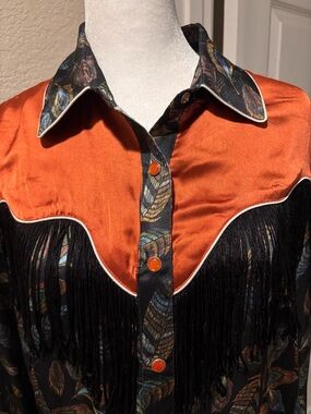 Scully Black Button-Up Shirt with Multicolor Feather Print